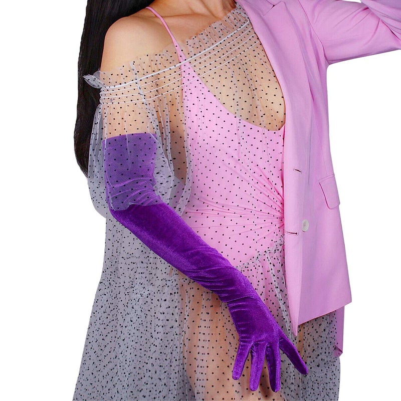 DooWay 23-inch Long Velvet Gloves Opera 60cm Long Stretchy Touchscreen Sensitive Purple Violet Lilac - Image 3